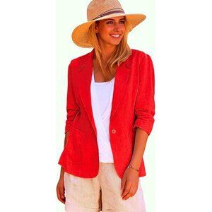 NWT Mina Self Womens Size 2XL XXL Red One-Button Patch Pocket Blazer Jacket NEW